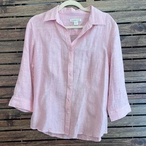 Coldwater Creek Pink 100% linen button down shirt size 4/6